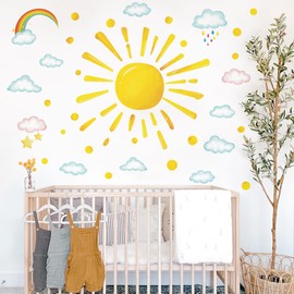 Runtoo Sun Wall Decals Peel and Stick Boho Rainbow Cloud Wall Stickers for Kids Girls Bedroom Nursery Classroom Decor