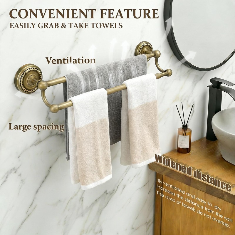 Adjustable Double Towel Bar, Antique Brass Wall Mount Towel Rack