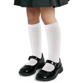 COTTON DAY 3 Pack Kids Girls Soft Knee High School Uniform Dress Socks Seamless Toe 12-14 Years White XXL (14)