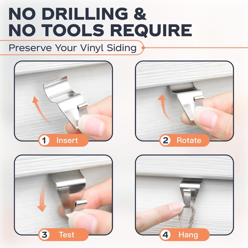 Cozcty Vinyl Siding Hooks, (8 Pack) No Drilling Siding Clips