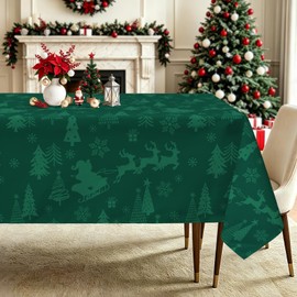 Christmas Santa Claus Deer Rectangle Table Cloth Green 60x84inch