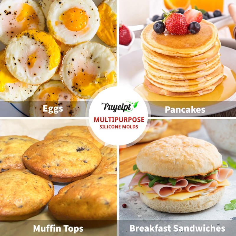 Puyeipt 4 Inch Silicone Egg Molds for Breakfast Sandwiches, 2