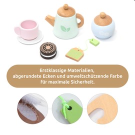 UMU® Wooden Tea Set Playset with Colourful Cups, Lemon Slices, Tea Bags and Much More, Wooden Toy for Children from 3 4 5 6 Years