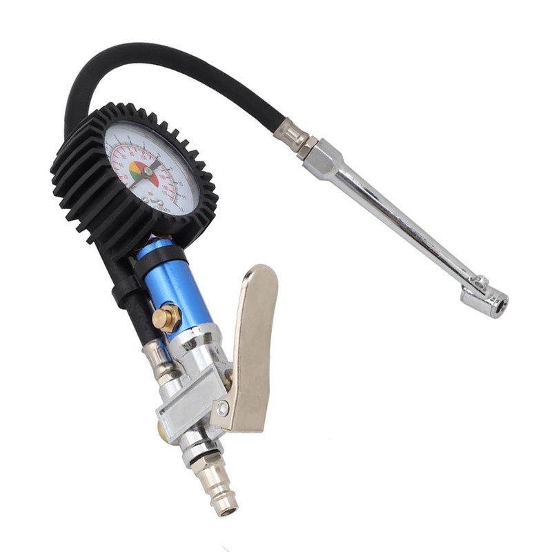 SELF CLAMPING Tire Inflator with Air Pressure Gauge and Quick