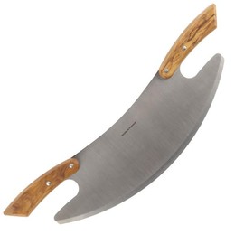 17” Pizza Cutter Rocker Blade - Stainless Steel Slicer with Double Olivewood Handles for Easy Cutting - Large Mezzaluna Chopper - Pizza Oven Accessories by Classic Cuisine