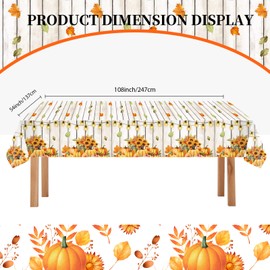 PUEVENYI 1PCS Fall Maple Pumpkin Tablecloth - 108 x 54 Inch Disposable Rectangle Plastic Tablecloth Thanksgiving Leaves Table Cover Party Supply for Autumn Birthday Anniversary Decoration