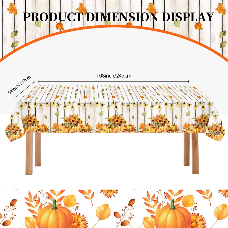 PUEVENYI 1PCS Fall Maple Pumpkin Tablecloth - 108 x 54