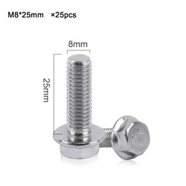 Flange Screw, Hexagonal Screw, Pack of 25, M8 x 25 mm, Rounded Head Screws, Full Thread, Stainless Steel Screws, A2 with Flange, Rustproof, Suitable for Various Applications (M8 x 25 mm, 25 Pieces)