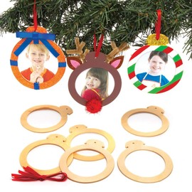 Baker Ross AT220 Wooden Photo Baubles - Pack Of 10, Christmas Arts And Crafts, Kids Arts and Crafts Kits
