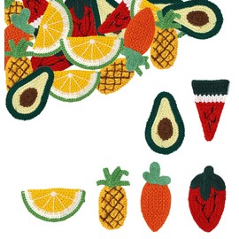 30 Pieces Cute Large Crochet Fruit Applique Patches Knitted Carrot Watermelon Strawberry Lemon Pineapple Avocado Motif for DIY Needlework Hair Accessories Scrapbook Clothes Embellishment(Multi)