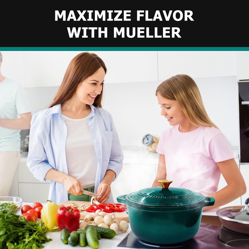 MUELLER HOME 4.5 QT Enameled Cast Iron Dutch Oven, Heavy-Duty