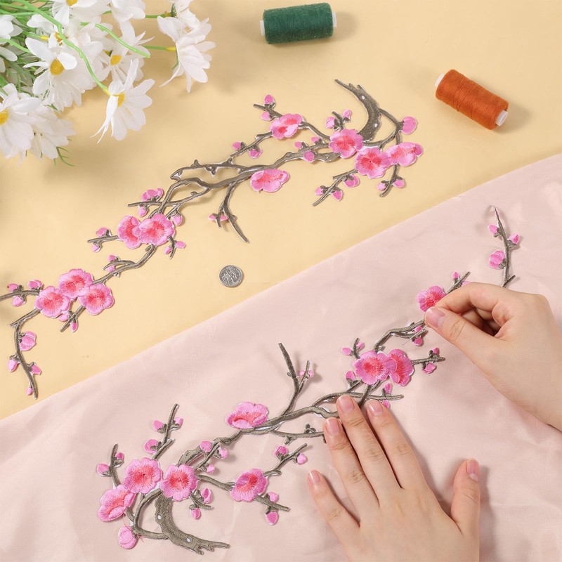 3PCS Cherry Blossom Iron on Patch Embroidered Floral Cherry Blossom
