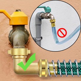 Uenede Brass 3/4" GHT Thread 5.5 Inches Length Garden Hose Extension Protector and 90° Elbow Swivel Garden Hose Connector Adapter Kit