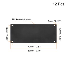 sourcing map Aluminium Blank Tags, 80 x 40 x 0.3mm Rectangle Engraving Blanks Card with 4 Hole for Machine Nameplate DIY Label Tag, 12Pcs (Black)