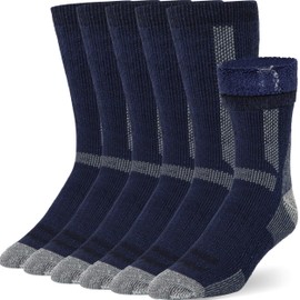 Buttons & Pleats Wool Socks for Men & Women Merino Thermal Warm Cozy Winter Boot Sock, E39-navy Blue (3 Pairs), Large-X-Large
