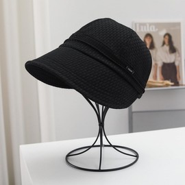 Weuiean HUFG-39 Women's Hat, UV Protection, Checkered Cap, Elastic Cord, Wide Brim, Folding, Outdoor, Sun Protection, UV Protection, Quick Drying, Flirty, Black