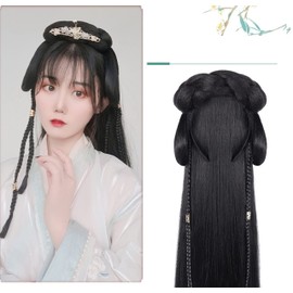 Chinese Style Hairdressing Loafing Hair Wig, Easy to Wear Headband Wig, Cosplay Wig, Ancient Imperial Court, Woman, Celestial Maiden, Photo Shoot (Design A)