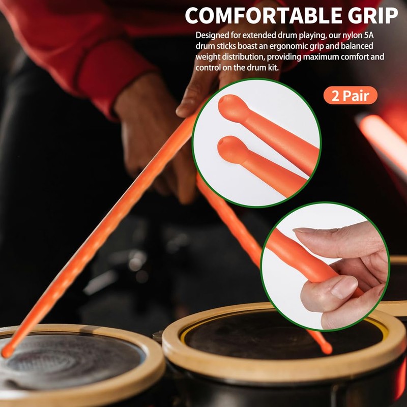 Drum Sticks 5A Drumsticks (2Pack-Orange)