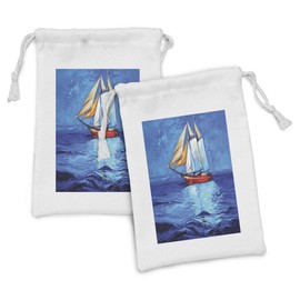 Ambesonne Ship Fabric Pouch Set of 2, Oil Painting Style Sailship Frigate Floating on the Sea Modern Impressionism Artwork, Small Drawstring Bag for Toiletries Masks and Favors, 9" x 6", Multicolor