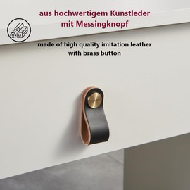 HOOZ Pack of 4 PU Leather Handles for Furniture, Cabinet Knobs with Screws, Handmade Handle Furniture Knobs, PU Leather Knob Cabinet Handle for Kitchen Cabinets, Wardrobe (14 cm x 2.5 cm) (Black)