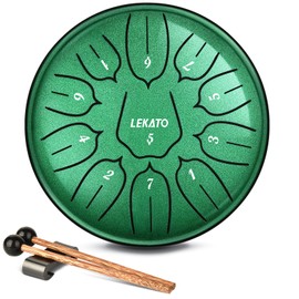 LEKATO Rain Drum for Outside, Steel Tongue Drum 6 Inch 11 Notes Rain Chime Percussion for Meditation Yoga Musical Education, Musical Gift for Families/Friends/Beginner, Green