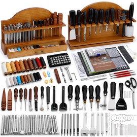 BUTUZE Leather Tools, Leather Crafting Kit with Leather Tool Rack, Leather Working Tools Kit for Adults and Tool Supplies for Carving, Stamping, Engraving, Sewing, Cutting, Punching and DIY Crafts