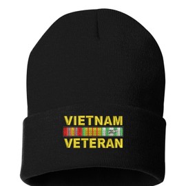 Vietnam Veteran Beanie Embroidered USA Soldier Hat Knit (Black)