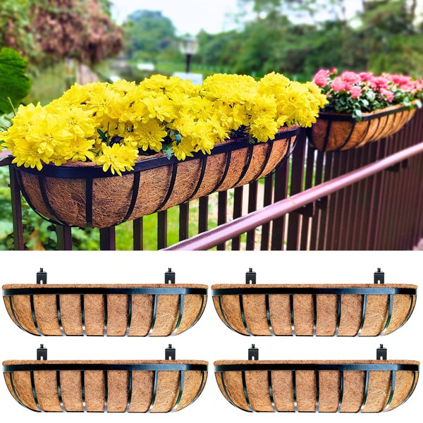 LaLaGreen Railing Planter Boxes (4 Pack, 30 Inch) Black Metal
