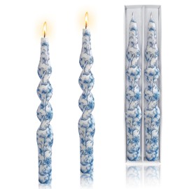Spiral Candles Printed Candlestick Blue Candle Set of 2 Short Taper Candle Twisted Candlesticks Tapered Candles for Home Wedding Dinner Holiday Party
