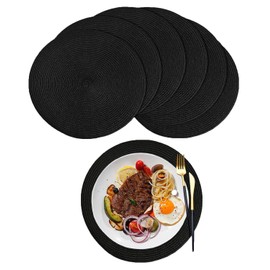 6 Pcs Placemats, Black Round Table Mats, Black Round Placemats, Round Woven Placemats, Multifunction Placemats, Washable Place Mats, for kitchen, Indoor, Outdoor, Home, Restaurant