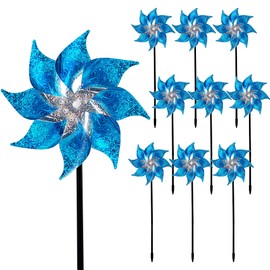 Hausse Hausse 10 Pack Reflective Pinwheels with Stakes, Extra Sparkly Pin Wheel for Garden Decor, Bird Repellent Devices Deterrent to Scare Birds Away from Yard Patio Farm, Blue