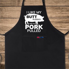 Xornis 100% Cotton Funny Apron for Men I Like My Butt Rubbed And My Pork Pulled Adjustable Bib Aprons with 2 Pockets One Size Fits All Grill Kitchen Cooking BBQ Black