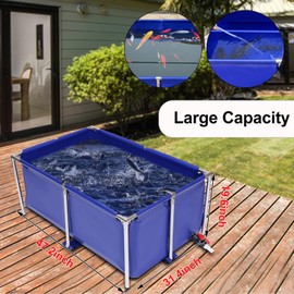 AGULIUM Foldable Fish Pond, Above Ground Pond with Drain Valve, Canvas Fish Tank for Goldfish Koi Lobster Leeches Prawns, Indoor/Outdoor Small Fish Aquarium