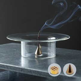 Anoverite Stylish Glass Incense Burner, Ash Spill, Interior Glass Incense Holder, Japanese Company (Gold)