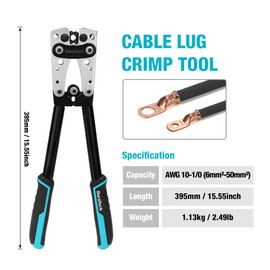DURATECH Battery Cable Lug Crimping Tool with Wire Cutter-Wire Crimper Tools-AWG 10 8 6 4 2 1/0-Battery Terminal Crimper for Heavy Duty Wire Lugs, Copper Lugs