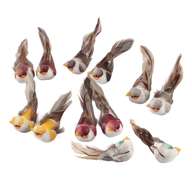 12Pcs Simulation Foam Bird Artificial Bird Decor with Clip Fixing