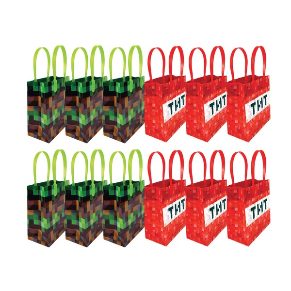 Pixels Miner Themed Party Favor Bags Treat Bags, 12 Pack