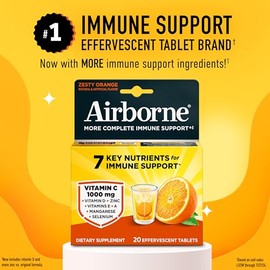 Airborne 1000mg Vitamin C with Zinc Effervescent Tablets, Immune Support Supplement with Powerful Antioxidants Vitamins A C & E - 20 Fizzy Drink Table