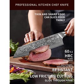 SANMUZUO 8.5 inch Kiritsuke Kitchen Chef Knife - 67 Layers Damascus Steel & Resin Handle - Xuan Series(Fantasy Orange)
