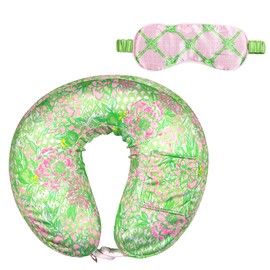 Lilly Pulitzer Airplane Travel Essentials with Travel Neck Pillow and Sleeping Mask, 2 Pieces, Lime Feeling Good