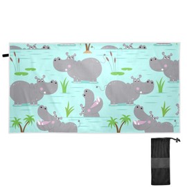 BOENLE Hippopotamus Hippos Beach Towel for Women Men, Sand Free Bath Towel Absorbent Quick Dry Soft Lightweight Blanket Travel Gym Camping, 30x60 in