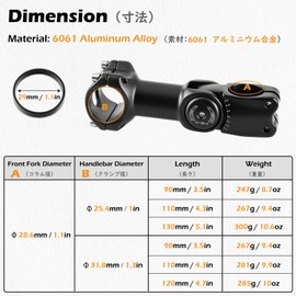 TRIWONDER Bike Stem 25.4 31.8 Adjustable 60 Degree 90mm 110mm 130mm Bike Handlebar Extender Stem Riser Bicycle Handle Bar Extensions for Mountain Bike, Road Bike, MTB, BMX, Cycling