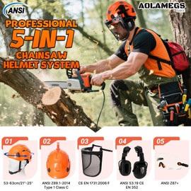 Chainsaw Helmet with Face Shield and Ear Muffs and Visor-Vented Arborist Helmet with Hearing Protection & Mesh Full Face Mask,Orange Carbon Fiber OSHA Approved Forestry Hard Hat with Safety Googles