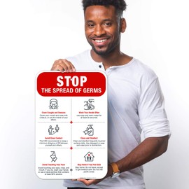 Sigo Signs, Stop The Spread of Germs Sign, 12x18 Inches, Rust Free .063 Aluminum, Fade Resistant, Made in USA