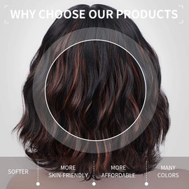 ColorfulPanda Short Curly Black Bob Wigs for Women with Brown Hightlight Synthetic Hair Wig with Fringe Bangs (10 inch)