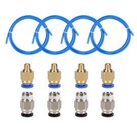 iYueMps 4pcs Teflon Tube Blue PTFE Tubing (1M) with 4pcs PC4-M6 Pneumatic Fitting Push to Connect + 4pcs PC4-M10 Straight Quick in Fitting for 3D Printer Extruder Connection