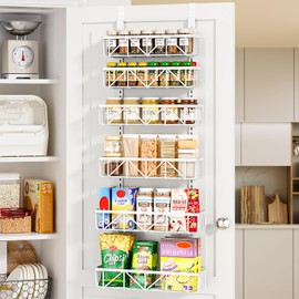 Delamu Adjustable Over the Door Pantry Organizer, 6-Tier Metal Pantry Organization and Storage for Kitchen, Hanging Spice Rack Seasoning Shelves, Cabinet Door Organizer for Easy Install, 16"