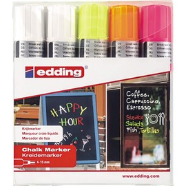 edding 4090 chalk marker Block Grey, Orange, Pink, White, Yellow 5 pc(s)