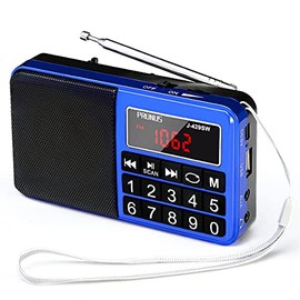 PRUNUS 429 Small Radio, Pocket Radio, AM FM Radio Plug in Wall, Large Button, Neodymium Speaker, Auto Save, USB Flash Drive, SD Card AUX Input MP3, Shortwave Radio for Elderly and Senior(Blue)