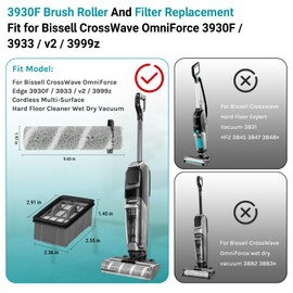 RONGJU 3930F Brush and Filter Replacement for Bissell CrossWave OmniForce Edge Cordless Multi-Surface Hard Floor Cleaner Wet Dry Vacuum 3930F / 3933 / v2 / 3999z, 7 Pack